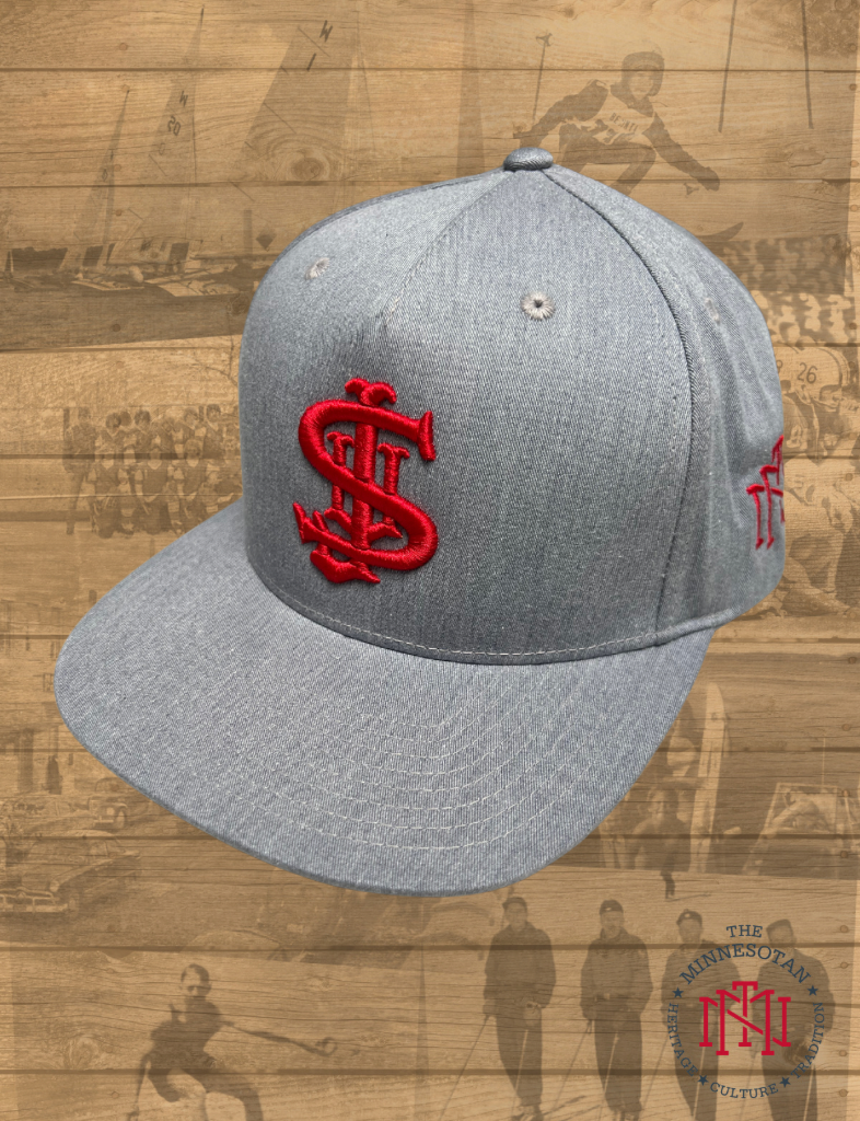 St. Louis Puff Embroidered Structured Snapback Hat - Red + Tan